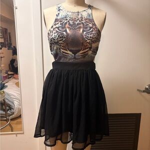 Leopard Print cutout dress with Black Skirt